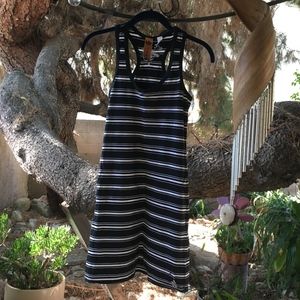 Plush black and white striped bodycon dress